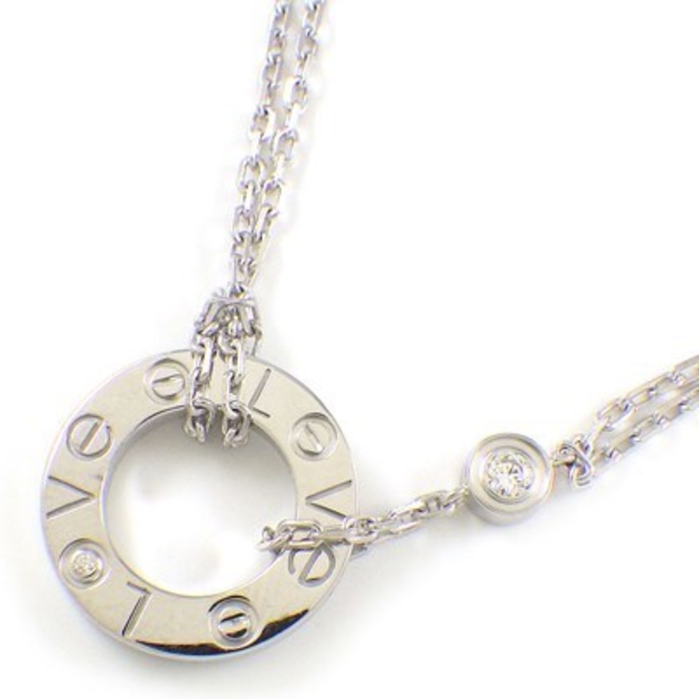 Cartier Love Circle Double Chain Diamond Necklace White Gold